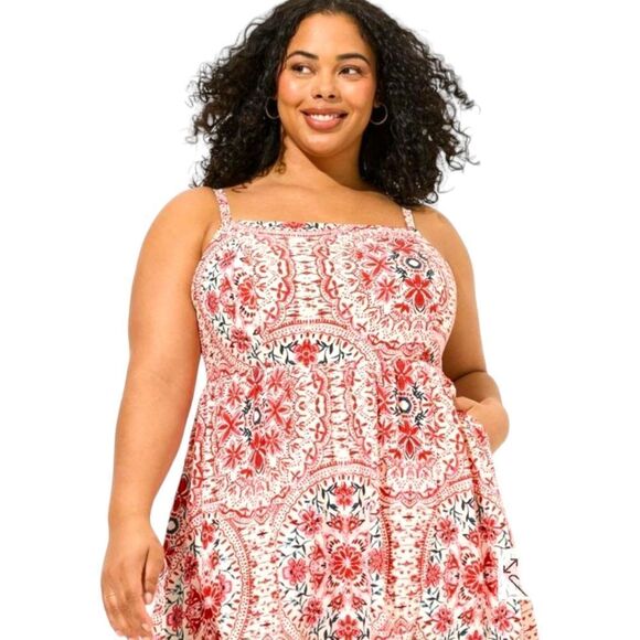 TORRID Plus Size Tea Length Challis Floral Square Neck Tulip Cut Tank Dress 2X - Picture 4 of 16